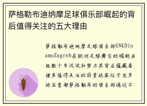 萨格勒布迪纳摩足球俱乐部崛起的背后值得关注的五大理由